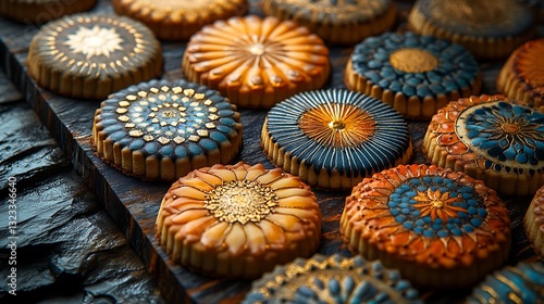 Intricately Designed Cookies with Floral and Geometric Patterns photo