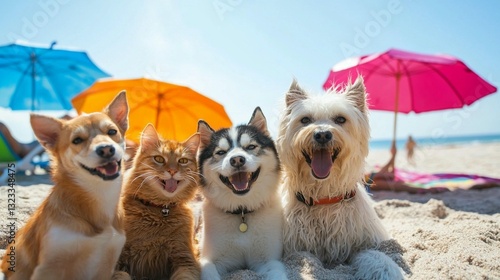 Beach Fun with Pets: Dogs & Cat on Vacation