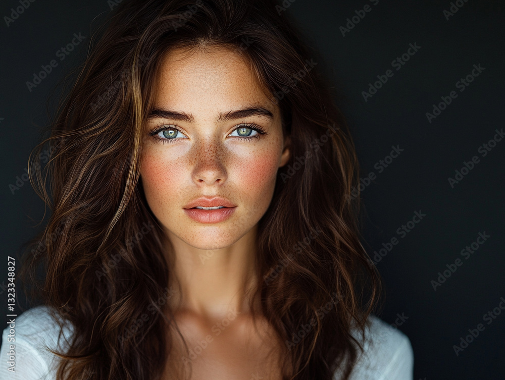 Fototapeta premium Captivating portrait of a young woman with striking features