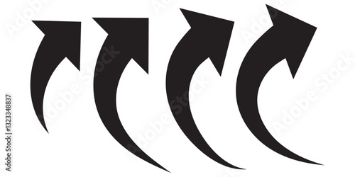 Sharp curved arrow icon set. Black rounded arrow. Direction pointer pointing down