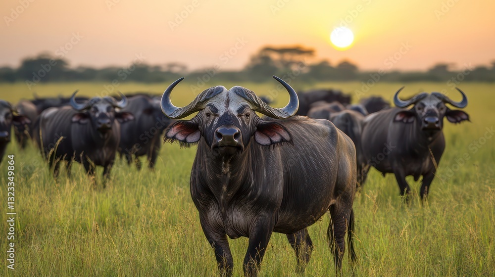 African Buffalo Herd at Sunset Savanna Wildlife Photography African Buffalo Herd at Sunset Savanna Wildlife Photography