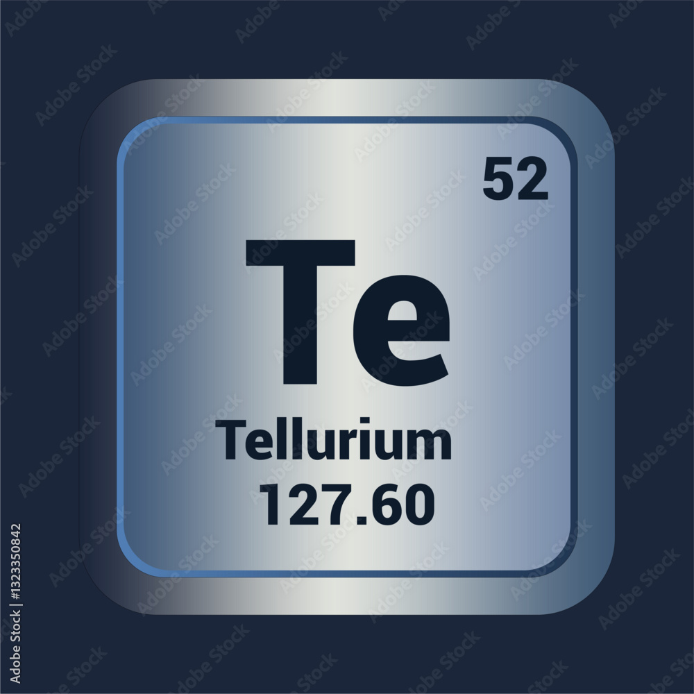 Tellurium Te icon. Number Fivety Two. Mass 127.60 detail. Vector Background. Tellurium Te icon. Number Fivety Two. Mass 127.60 detail. Vector Background.