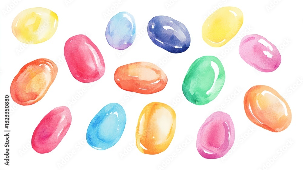 candy and sweets watercolor collection isoleate background Collection set watercolor. Colorful watercolor jellybeans on a white surface. candy and sweets watercolor collection isoleate background Collection set watercolor. Colorful watercolor jellybeans on a white surface.