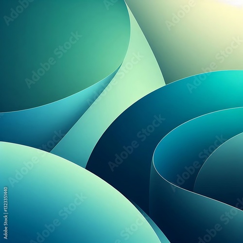 Aqua Blue Abstract Paper Waves Background - Modern Teal Swirls and Curves