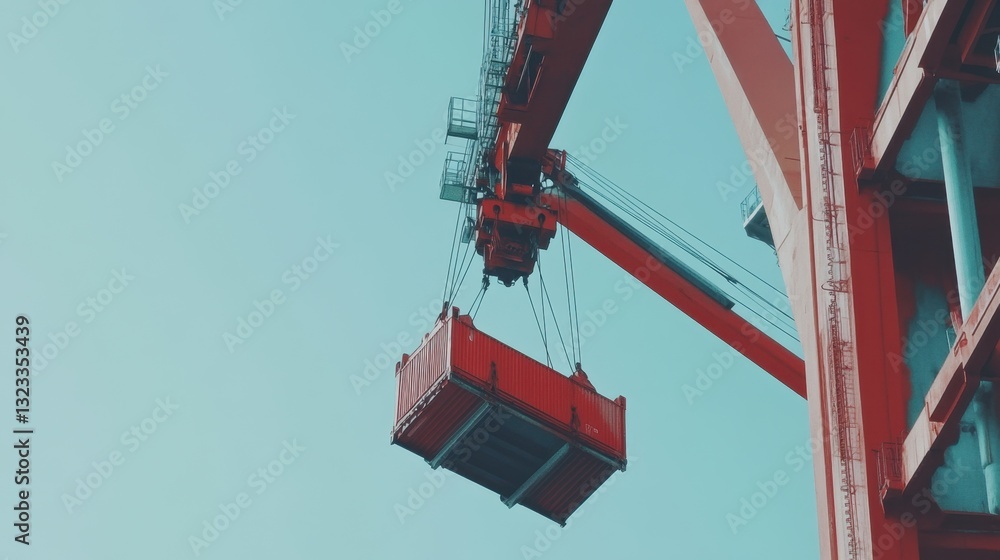 Fototapeta premium A towering industrial gantry crane lifting heavy materials at a shipbuilding yard