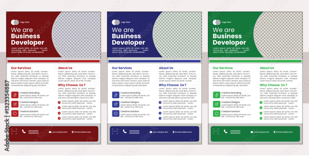 A bundle of 3 template of different colors a 3 template, corporate and Business Flyer Brochure Template Design . perfect for creative professional business A bundle of 3 template of different colors a 3 template, corporate and Business Flyer Brochure Template Design . perfect for creative professional business