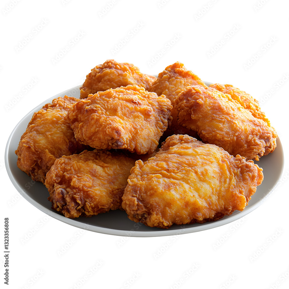 Golden fried chicken pieces on a plate , delicious food arrangement , food photography Golden fried chicken pieces on a plate , delicious food arrangement , food photography