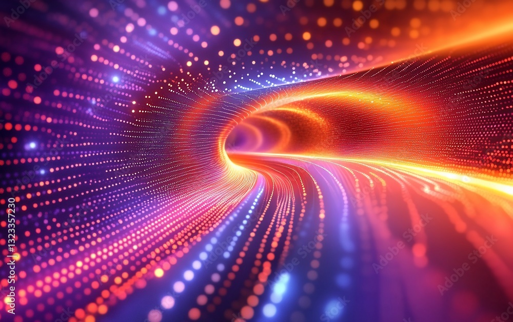 Abstract tunnel of glowing points of light, vibrant colors, dynamic and futuristic. Abstract tunnel of glowing points of light, vibrant colors, dynamic and futuristic.