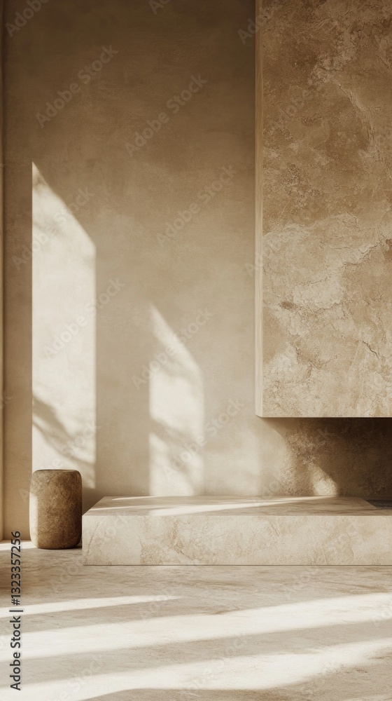 Fototapeta premium A warm and inviting room with a fireplace and a decorative vase on the floor