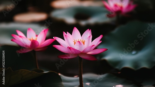 Wallpaper Mural  beautiful pink lotus blooming in pond, calm peaceful tropical scenery Torontodigital.ca