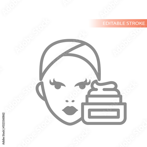 Face hydrating cream lotion bottle vector icon. Woman and moisturizer hydration outline.