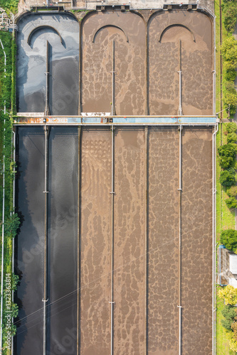Aerial View of Wastewater Treatment Aeration Tanks