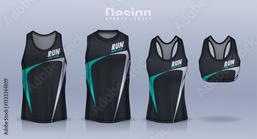 Sleeveless shirt sport design template, jersey mockup for Men's and Women's, Running singlet, basketball Tank top.	