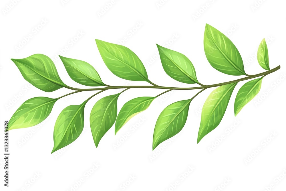 Lush Green Branch with Vibrant Leaves Botanical Illustration for Design Lush Green Branch with Vibrant Leaves Botanical Illustration for Design