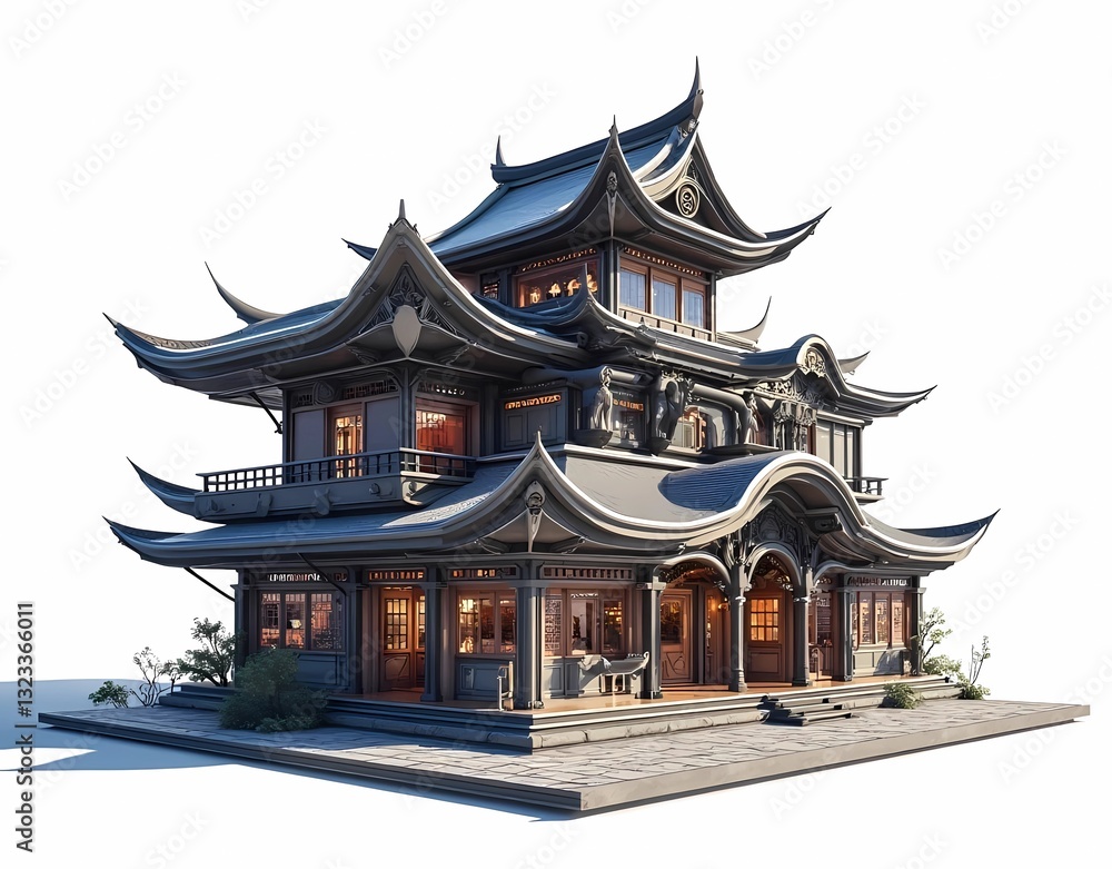 Fototapeta premium Japanese royal castle architecture model with a mix of futuristic styles. Generate AI