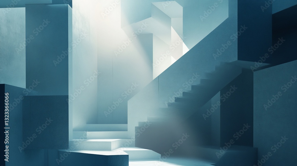 Abstract architectural scene with stairs and light rays. Abstract architectural scene with stairs and light rays.