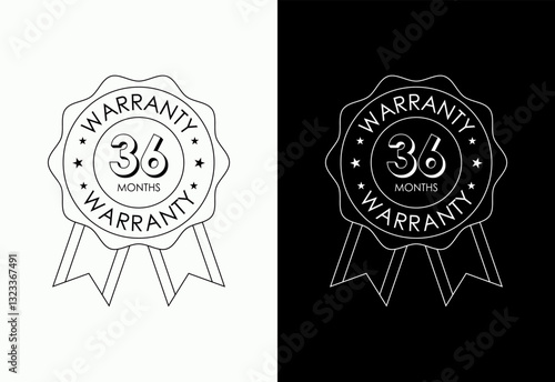 Advertising 36 months warranty gold and red color emblem, for label, icon, logo, badge, symbol, button