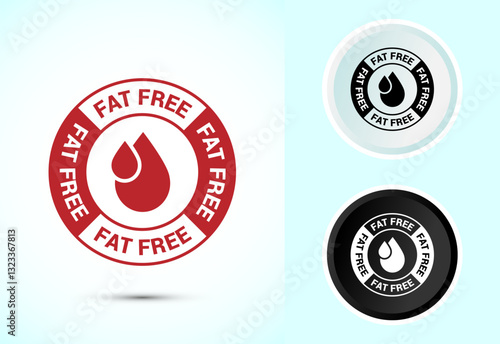 Fat free icon design illustration. Zero fat circle badge label for dietary product symbol, Color black and white