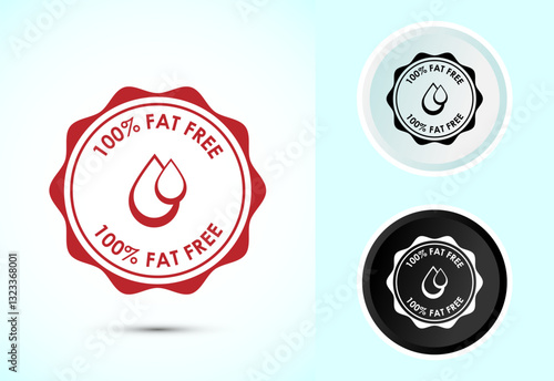 Fat free icon design illustration. Zero fat circle badge label for dietary product symbol, Color black and white