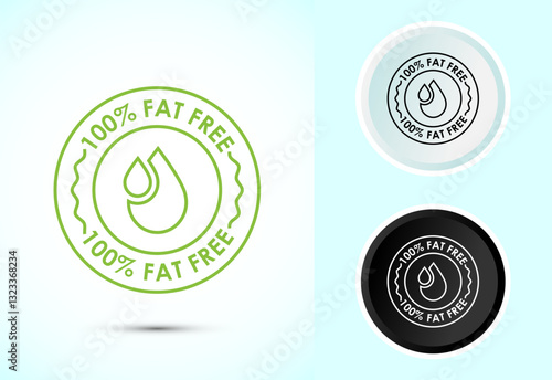 Fat free icon design illustration. Zero fat circle badge label for dietary product symbol, Color black and white