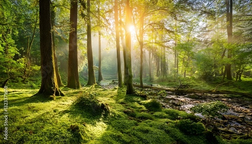 Wallpaper Mural beautiful sunny morning in green forest Torontodigital.ca