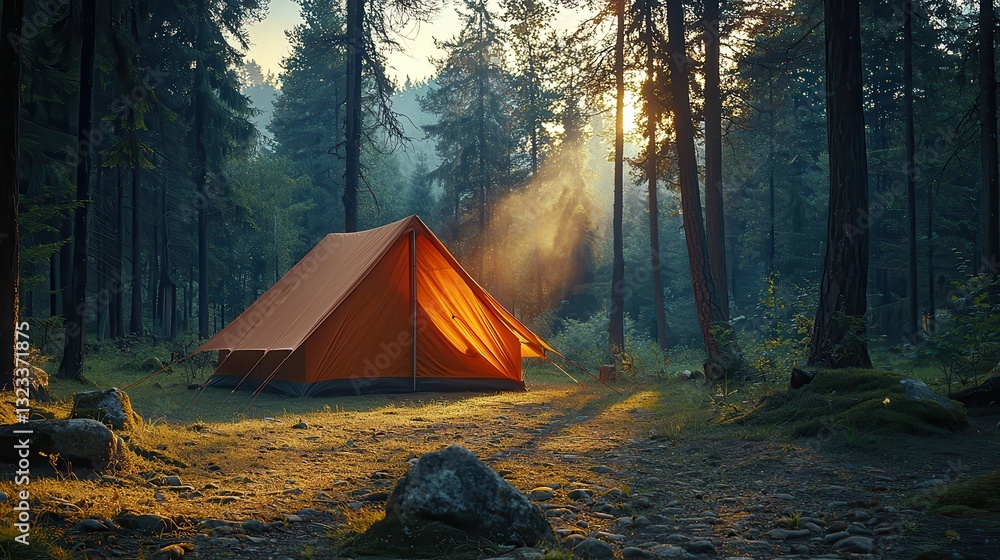 Cozy Tent in Sunny Forest Clearing Cozy Tent in Sunny Forest Clearing