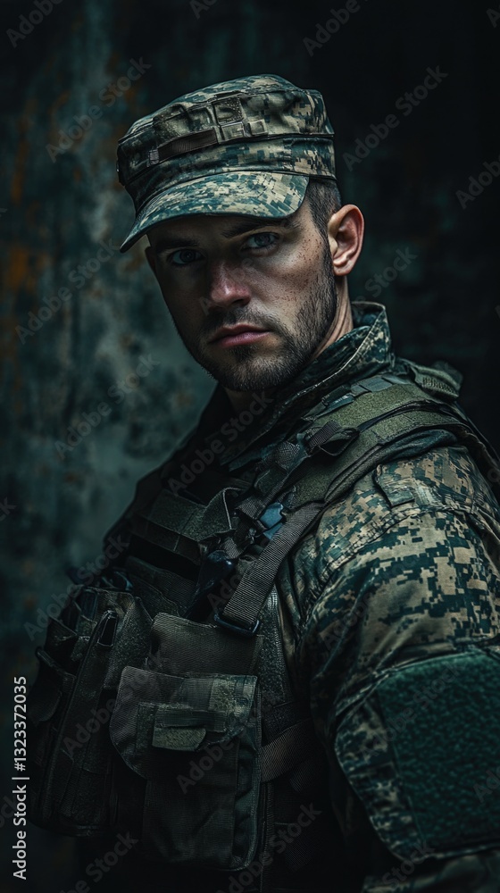 A man in a military uniform posing for a picture with a formal expression A man in a military uniform posing for a picture with a formal expression