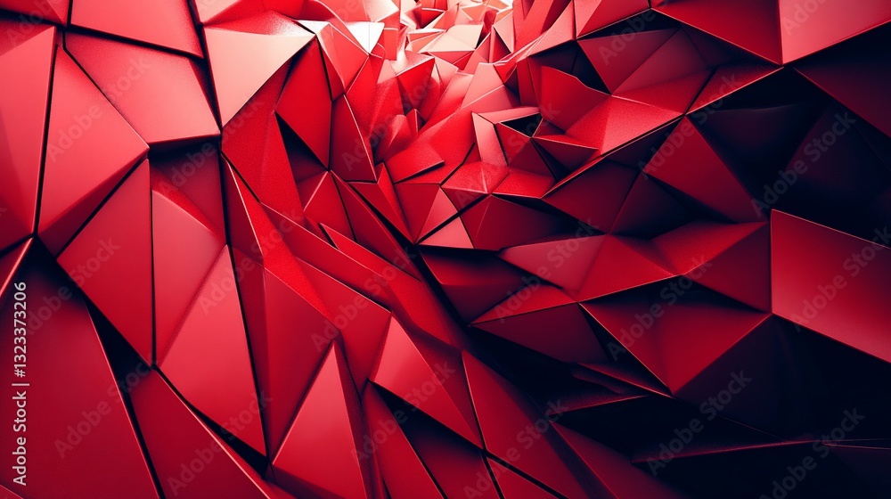 Abstract geometric background of deep red triangular shapes, creating a dynamic and textured surface. Abstract geometric background of deep red triangular shapes, creating a dynamic and textured surface.
