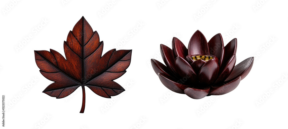 Obraz premium Dark brown maple leaf and lotus flower