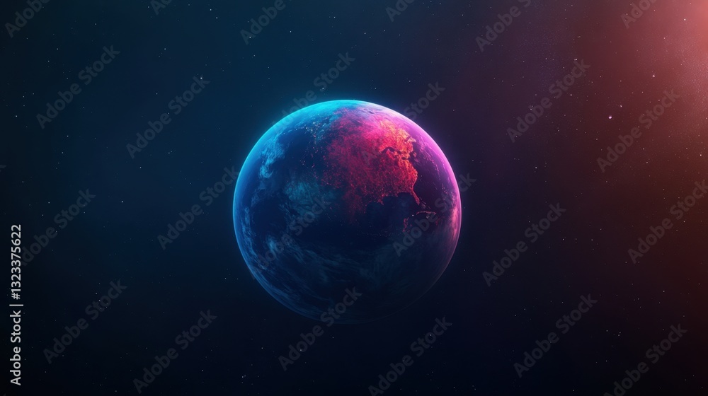 Obraz premium Stunning depiction of Earth in vibrant colors, showcasing blue oceans, green and brown landmasses, and glowing atmospheric effects against a cosmic backdrop
