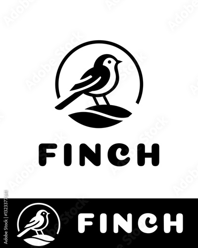 Cuadro en lienzo A modern black-and-white finch bird logo with a circular frame and minimalist de
