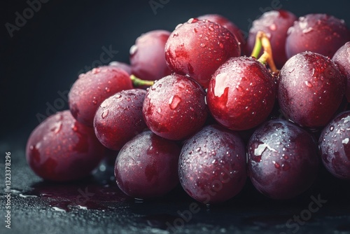 Wallpaper Mural A bunch of grapes with water droplets on them. The grapes are red and shiny. Concept of freshness and natural beauty Torontodigital.ca