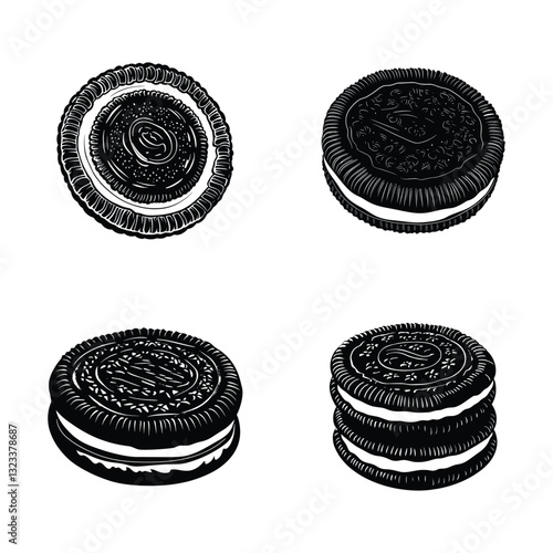 Oreo Cookies black silhouette clipart on a white background