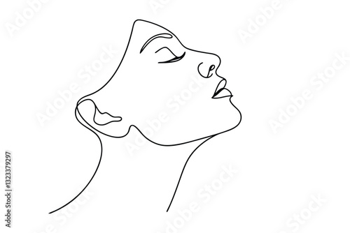 Serene Woman's Face Minimalist Line Art Drawing Portrait
