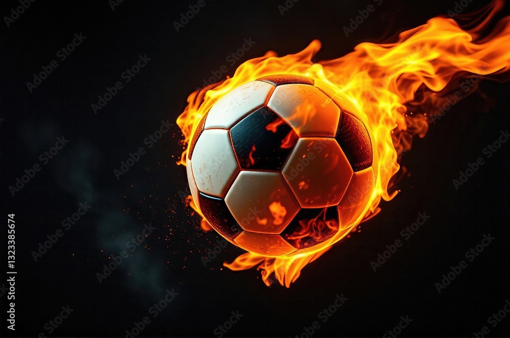 Naklejka premium The Unstoppable Force Blazing Soccer Ball Cutting Through the Darkness of Competition