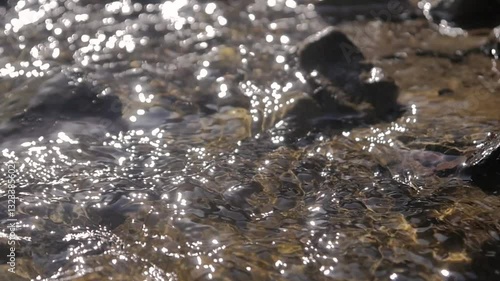 The powerful flow of water over the rocks
