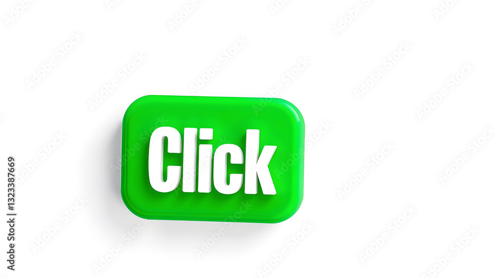 Green button inviting to click on white background Green button inviting to click on white background