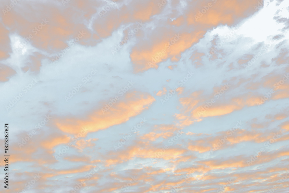 Orange clouds at sunset, overlay isolated on white or tansparent background, png cut out