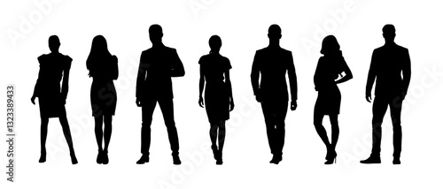 Business people, group of isolated vector silhouettes. Business men and women