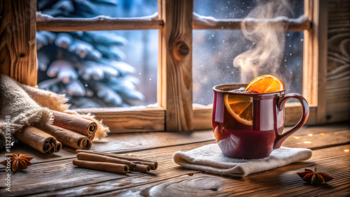 Traditional Red Berry Mulled Wine with Vintage Window Frame 