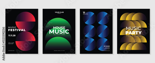 Music poster design background vector set. Electro Sound Cover template with vibrant abstract gradient geometric shape. Ideal design for social media, flyer, party, music festival, club.