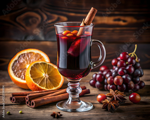Elegant Mulled Wine Served with Citrus and Cinnamon Garnish 