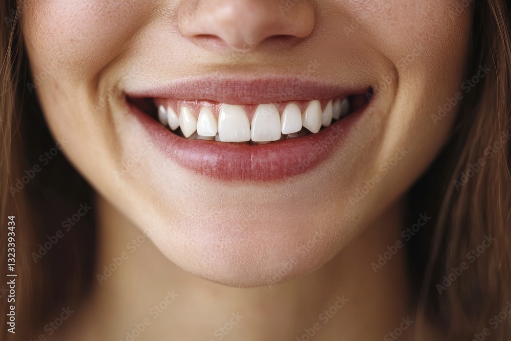 A woman with a big smile on her face. Her teeth are white and she has a pink lip A woman with a big smile on her face. Her teeth are white and she has a pink lip