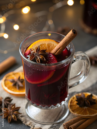 Elegant Winter Mulled Wine with Pine Cones and Twinkle Lights 
