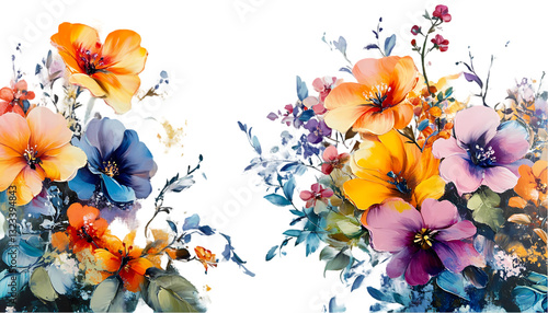 Vibrant Watercolor Floral Bouquet on transparent background
