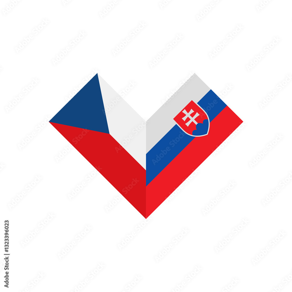 Fototapeta premium friendship concept. heart shape icon with czech republic and slovakia flags. vector illustration isolated on white background