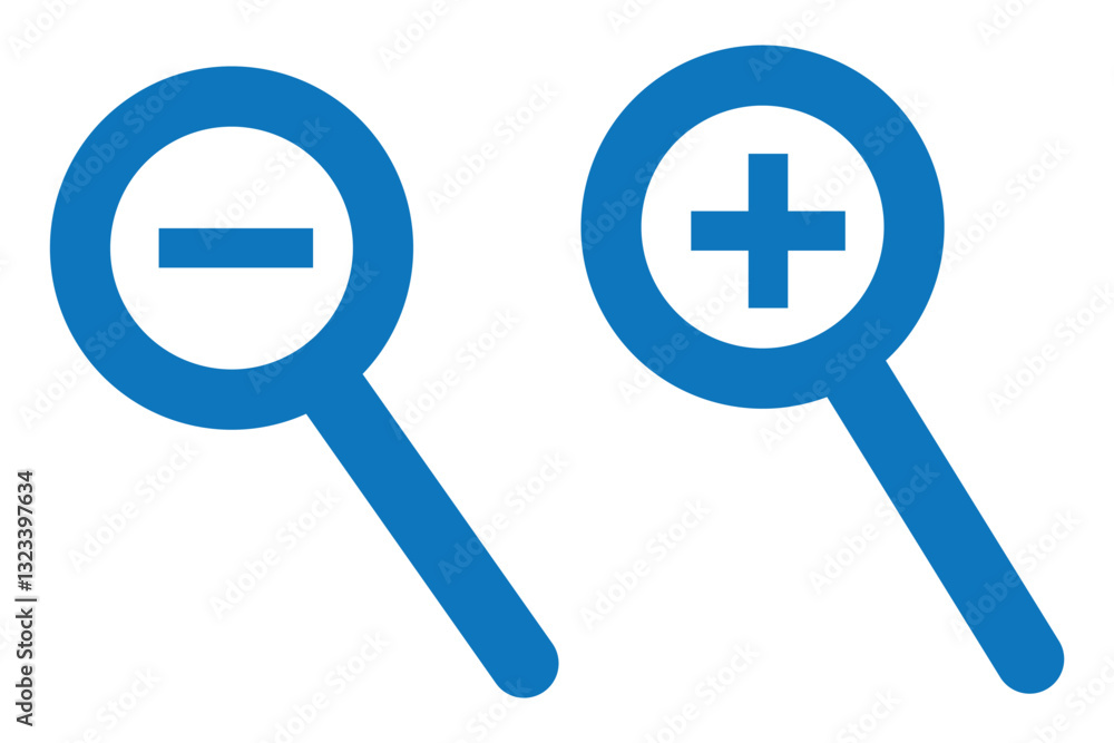 Vector illustration of magnifying glass for zoom in or zoom out symbol. 1176 Vector illustration of magnifying glass for zoom in or zoom out symbol. 1176