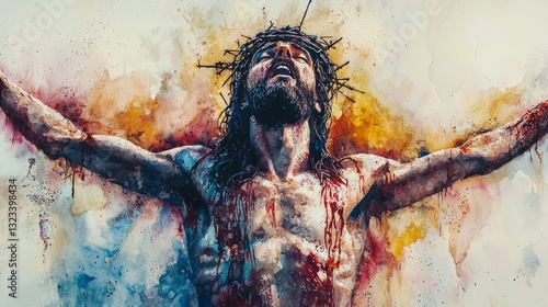Jesus Christ illustration, water color painting style