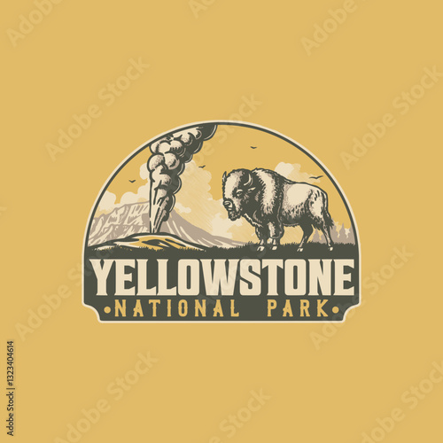 Vintage hand draw Yellowstone national park for badge and merchandise design