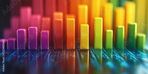 Analyzing sound visualization colorful audio bars digital workspace infographic vibrant atmosphere close-up perspective